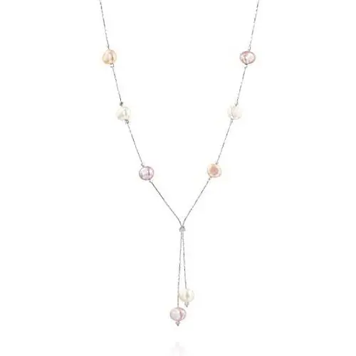 FABIN JEWELRY White Pearls Purple and Pink Pearls on a Sterling Silver Lariat Necklace 18.5'' Plus 2.75'' Extension…