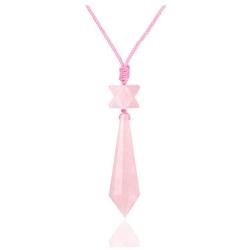 Top Plaza 12 Facet Merkaba Star Healing Crystal Stone Rose Quartz Pointed Pendant Necklaces Adjustable Natural Gemstone Necklace Reiki Quartz Jewelry for Women Mens