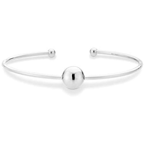 Miabella 925 Sterling Silver Italian Adjustable Bead Ball Polished Open Cuff Bangle Bracelet for Women 7.25-7.5 Inch, Made in Italy