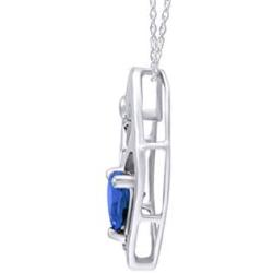 Jewel Zone US Simulated Birthstone & White Natural Diamond Accent Mother & Child Heart Pendant Necklace in 14k White Gold Over Sterling Silver (1 1/10 Cttw)