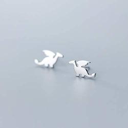 Cute Dinosaurs Earrings Stud for Women Girls Men 925 Sterling Silver Hypoallergenic Tiny Dragon Brontosaurus Animal Cartilage Tragus Polished Fashion Punk Jewelry Dainty Gifts for Friends