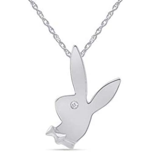 14K Gold Over Sterling Silver White CZ Playboy Bunny Pendant Necklace