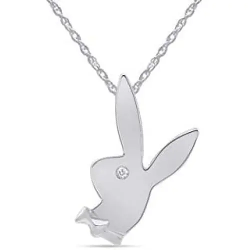 14K Gold Over Sterling Silver White CZ Playboy Bunny Pendant Necklace 14K Gold Over Sterling Silver White CZ Playboy Bunny Pendant Necklace
