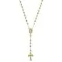18K Yellow Gold Plated Sterling Silver Diamond Cut Beads TRICLR 26'' Rosary Cross Necklace