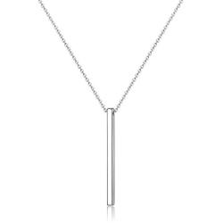 Sllaiss 925 Sterling Silver Bar Necklace For Women Girls Plain Vertical Engravable Pendant Necklace Mothers Day Birthday Jewelry Gift