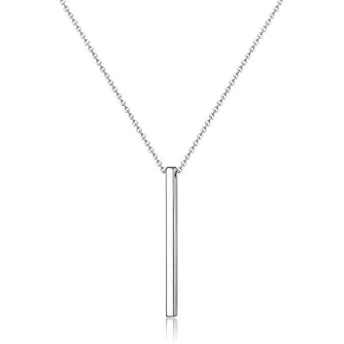 Sllaiss 925 Sterling Silver Bar Necklace For Women Girls Plain Vertical Engravable Pendant Necklace Mothers Day Birthday Jewelry Gift