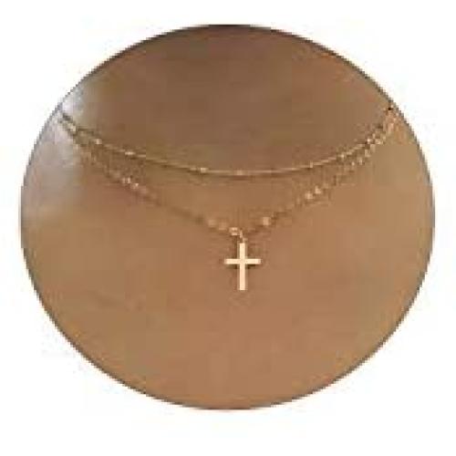 CHESKY 14K Gold Plated Dainty Layered Cross Figaro Chain Necklace Minimalist Sunflower Pendant Necklace Cubic Zirconia Evil Eye Choker Handmade Jewelry for Women