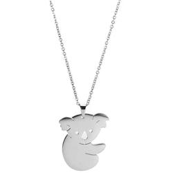 TEAMER Koala Pendant Necklace Stainless Steel Animal Cute Stick Figure Jewelry for Women Girls