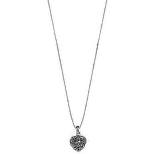 Boma Jewelry Sterling Silver Marcasite Heart Necklace, 18 inches