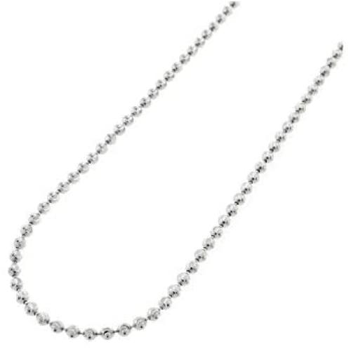 925 Sterling Silver Moon Cut Bead Chain Necklace, 2MM 3MM 4MM-Dog Tag Ball Link Necklace, Silver Beaded Necklace in,Rhodium and Yellow Gold,Men and Women, Silver Jewelry Gift, 16-36