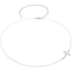 VENSERI Sideways Cross Pendant 925 Sterling Silver Simple Necklaces Choker Necklace for Women Girls Birthday Gift