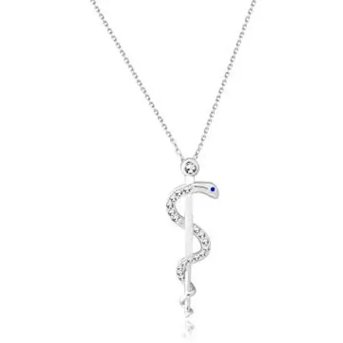 KUIYAI Staff of Asclepius Necklace with Cubic Zirconia Medical Symbol Necklace Jewelry