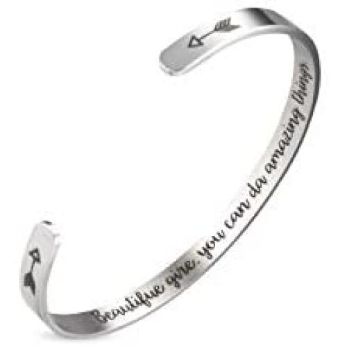 A N KINGPiiN Inspirational bracelets Stainless Steel Cuff Bangle Gifts for Women, Men Teens Girls -Motivational Mantra Quote inspirational Jewelry for friendship encouragement with gift box