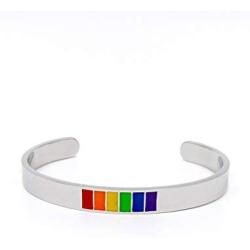 Tstars Gay Pride Bracelet Rainbow Flag Stainless Steel Bangle LGBT Jewelry