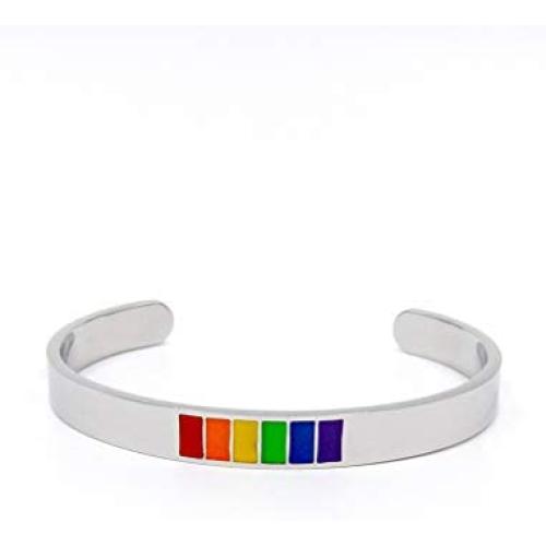 Tstars Gay Pride Bracelet Rainbow Flag Stainless Steel Bangle LGBT Jewelry