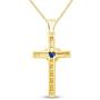 AFFY Simulated Blue Sapphire & Natural Diamond Cross Pendant Necklace inTwo-Tone Gold Over Sterling Silver