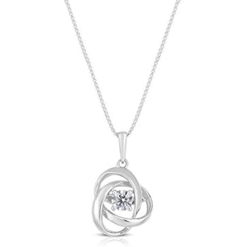 Femme Luxe 0.20 carats Love Knot Diamond Pendant Necklace for Women, 925 Sterling Silver, Dainty and Hypoallergenic, 18inch box chain, Jewelry with Gift Ready Box