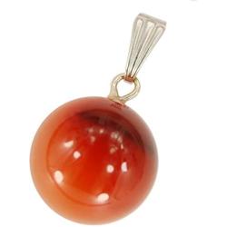 Steampunkers USA Celestial Collection - 14mm Moon Sphere Ball Unchained Red Agate Carnelian Orange - Pendant Only - Tribal Ethnic Carved Necklace - Stainless Steel Bail