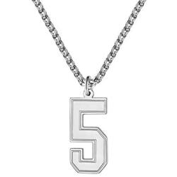 QeenseKc Sport Lucky Number 0-9 Necklace Jersey Number Initial Pendant Stainless Steel Jewelry 25mm High 3mm Wheat Chain