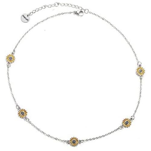 Joycuff Dainty Sunflower Necklace Cute Silver Choker You are My Sunshine Vintage Pendant Jewelry Handmade Birthday Gifts for Mom Women Daughter Garden Daisy Sun Flower