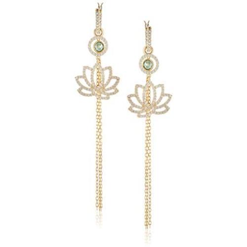 SWAROVSKI Womens Symbolic Lotus Pierced Earrings, Green, Gold-tone plated
