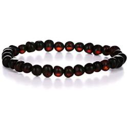 AMBERAGE Natural Baltic Amber Bracelet for Adults (Women/Men) - Hand Made from Raw-Unpolished/Certified Baltic Amber Beads(6 Colors)