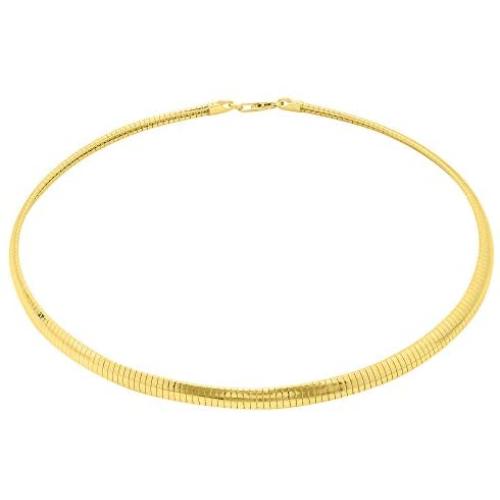 Verona Jewelers 925 Sterling Silver Flexible Italian Flat Domed Omega Chain Necklace- 2MM 3MM 4MM Cubetto Italy Wire Chain 16 18 20, 14K Gold Over Silver Chain Necklace
