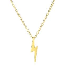 Delicate Minimalist Geometric Zig Zag Flash Lightning Bolt Pendant Necklace For Women For Teen 14K Gold Plated 925 Sterling Silver