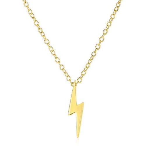 Delicate Minimalist Geometric Zig Zag Flash Lightning Bolt Pendant Necklace For Women For Teen 14K Gold Plated 925 Sterling Silver