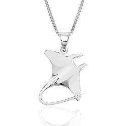 Sterling Silver Manta Ray Necklace Pendant with 18'' Box Chain