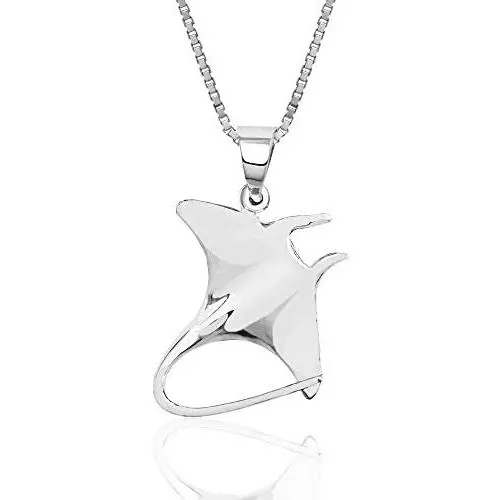 Sterling Silver Manta Ray Necklace Pendant with 18'' Box Chain Sterling Silver Manta Ray Necklace Pendant with 18'' Box Chain