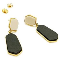 ECCLAVE Figure Acrylic&Leather Gold-plated Bass Hypoallergenic Stud Dangle Earrings for Women