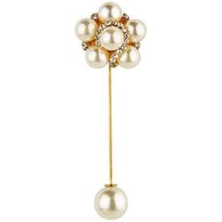 Knighthood White Pearl Rose Gold and Swarovski Detailing Flower Lapel Pin (S03)