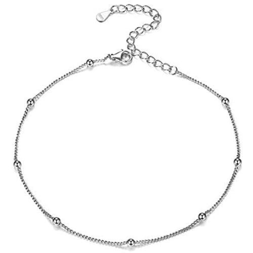 ChicSilver 925 Sterling Silver Ankle Bracelet for Women, Simple Durable Cuban Link/Figaro/Twist Rope Chain Anklets for Beach Party(with Gift Box)