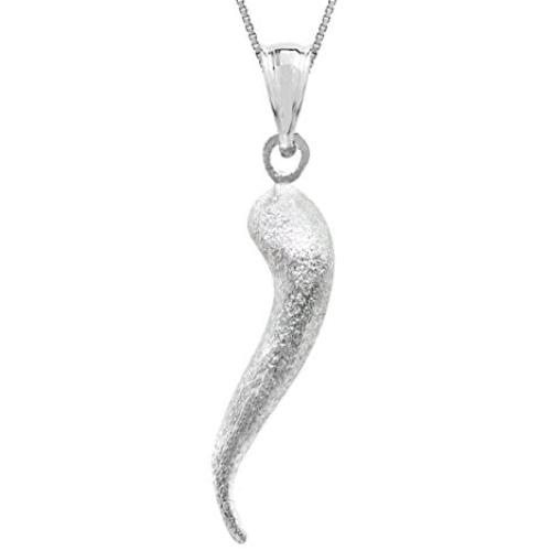 Honolulu Jewelry Company Sterling Silver Italian Horn Necklace Pendant with 18'' Box Chain