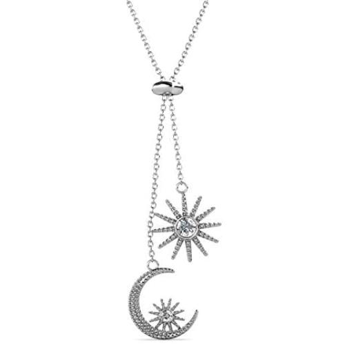 Swarovski Crystal 18K Gold Plated Moon and Stars Retro Pendant Necklaces 925 Sterling Silver Birthstone Pendant Necklaces for Women with 5A Cubic Zirconia Jewelry Happy Mothers Day Gift for Women