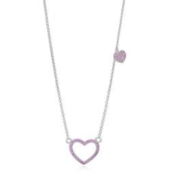 Sterling Silver 925 Open Heart Necklace Pendant Girls Teens Cubic Zirconia 15'' Strong Rolo Chain Italy UnicornJ