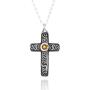 PZ Paz Creations 925 Sterling Silver Gemstone Cross Pendant for Women Girls | Birthstone Blue Topaz Citrine | 18'' Round Rolo Chain | Made in Israel
