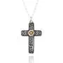 PZ Paz Creations 925 Sterling Silver Gemstone Cross Pendant for Women Girls | Birthstone Blue Topaz Citrine | 18'' Round Rolo Chain | Made in Israel