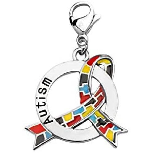 CENWA Autism Ribbon Necklace Asperger Awareness Jewelry Gift for Autism Mom/Autism Teacher/Autistic Girl
