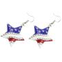 Patriotic Red White Blue American USA Flag Star and Heart Shape Dangle Drop Earrings 4th of July Independence Day Gift Silver Color Jewelry for Women Girls