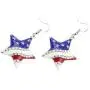 Patriotic Red White Blue American USA Flag Star and Heart Shape Dangle Drop Earrings 4th of July Independence Day Gift Silver Color Jewelry for Women Girls