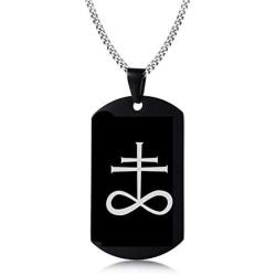 XUANPAI Stainless Steel Satan Satanic Leviathan Cross Sigil of Lucifer Dog Tag Pendant Necklace,Religions Jewelry