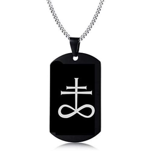 XUANPAI Stainless Steel Satan Satanic Leviathan Cross Sigil of Lucifer Dog Tag Pendant Necklace,Religions Jewelry