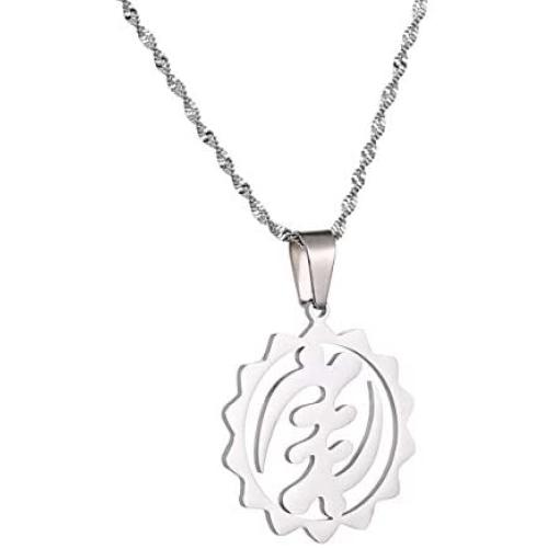 Stainless Steel Wisdom Adinkra Symbols Meanings Pendant Necklace Adinkra Gye Nyame Jewelry