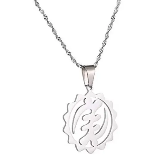 Stainless Steel Wisdom Adinkra Symbols Meanings Pendant Necklace Adinkra Gye Nyame Jewelry