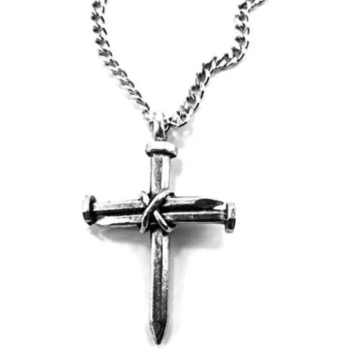 3 Nails Wire Wrapped Cross on 24 Inch Stainless Steel Chain 3 Nails Wire Wrapped Cross on 24 Inch Stainless Steel Chain