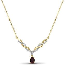 JEWELEXCESS 14k Gold Plated Gemstone Necklace for Women & Girls - Comes in Amethyst, Garnet or Topaz | Calming Gems + Diamond V-Shaped Pendant on a 18'' Rope Chain | Crystal Jewelry Gifts for Birthday