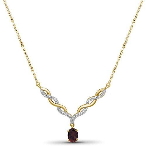 JEWELEXCESS 14k Gold Plated Gemstone Necklace for Women & Girls - Comes in Amethyst, Garnet or Topaz | Calming Gems + Diamond V-Shaped Pendant on a 18'' Rope Chain | Crystal Jewelry Gifts for Birthday