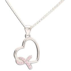 Sterling Silver Heart''Never Give up - You are Loved'' Cancer Survivor and Awareness Ribbon Necklace